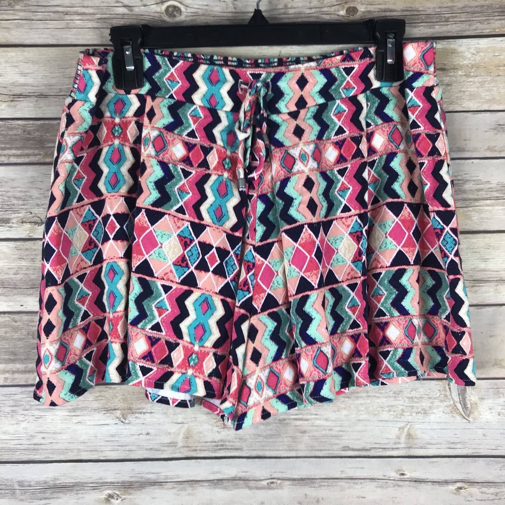 Ella Moss Shorts Womens M Multicolor Geometric Pull On Pleated Drawstring Woven
